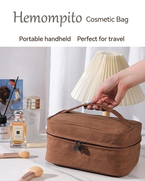 Hemompito Cosmetic Bag for Women, Large Makeup Bag with Detachable Small Bag, Waterproof Makeup Pouch with Handle & Multiple Compartments, Smooth Zippers, Easy to Clean, Built to Last for Home, Travel