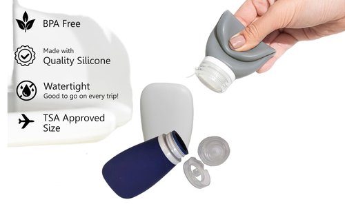 LYOB Leak Proof Silicone (Soft) Refillable Bottles 3oz-90 ml Travel Squeeze Bottles for Toiletries, TSA Size Containers for Lotions, Shampoos, Soaps, Sanitizer (3-Pack) Men or Women