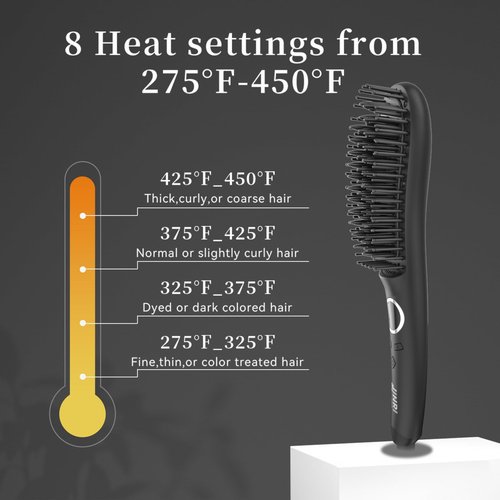 JINRI Volumizing Hair Iron, Hair Straightener Brush, Adjustable Temp, 360 ° Tail Rotation, Lasting Hair Volume, for Short Or Thin, Black
