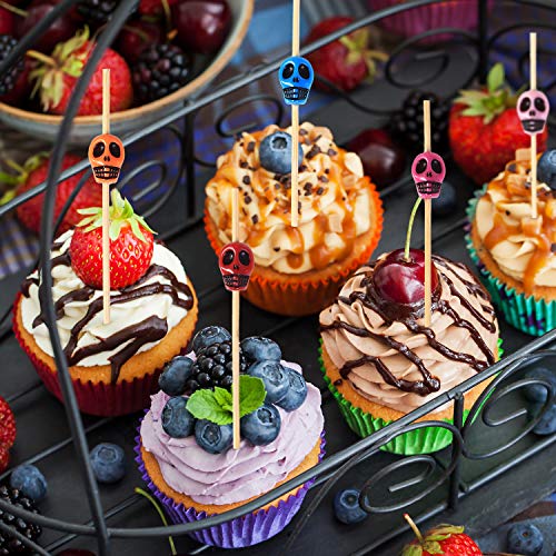 Bright Skull Halloween Toothpick Set - 200 Pieces for Appetizers & Party Decor