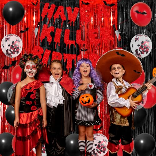 Halloween Birthday Decorations Kit with Banner, Balloons & Cake Toppers