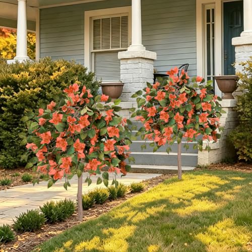 Orange 4FT Artificial Bougainvillea Tree with Ground Spike - Fall Outdoor Decor