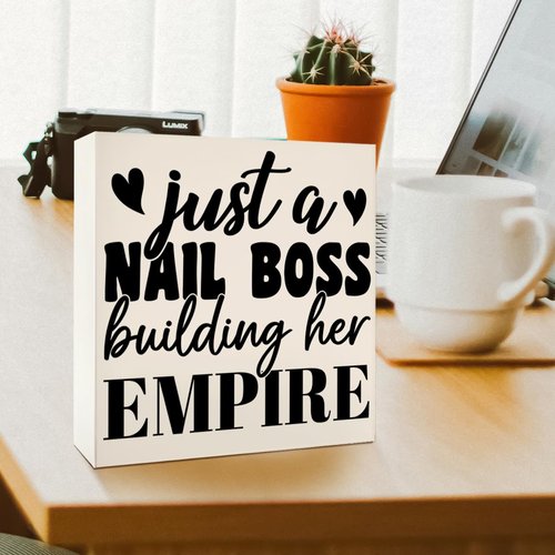 Nail Tech Gifts for Women, Nail Artist Technician Manicurist Christmas Birthday Gift Nail Salon Room Desk Decor, Just a Nail Boss Building Her Empire, Wooden Box Sign