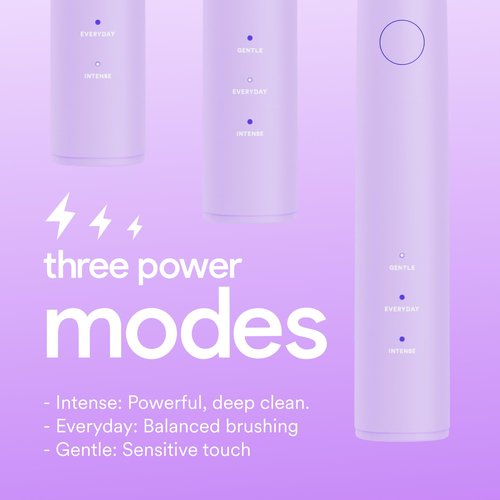 HISMILE Electric Toothbrush, 3 Brushing Modes, Smart Timer, Rechargeable, Soft-Tapered Bristles, Mode Memory (Purple)