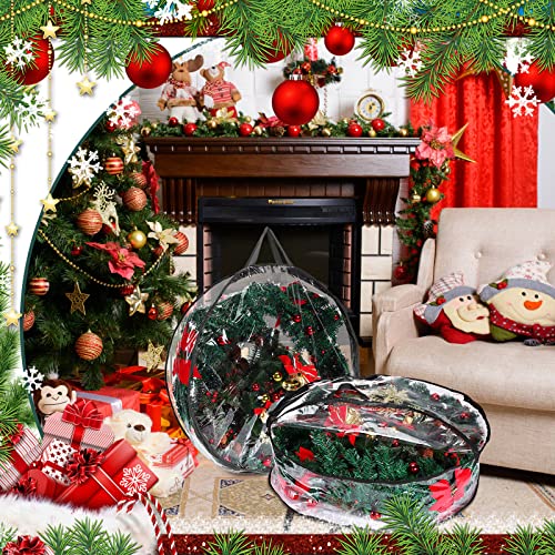 Wreath Storage Bags 30 Inch - Clear & Black, 10 Pack with Dual Zippers