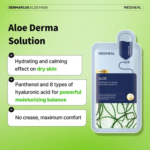 Mediheal Dermaplus Aloe Mask - Daily Vegan Hydrating Sheet Mask with Panthenol & Hyaluron | 10 Count