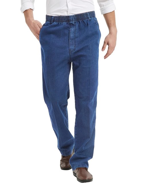 IDEALSANXUN Elastic Waist Jeans for Men Casual Loose Fit Pull On Jeans Denim Pants(Light Blue, 48x30)