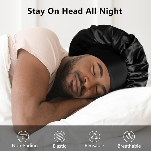 2pcs Bonnets for Men, Double Layer Hair Bonnet Satin Bonnet for Women Curly Hair Braids, F