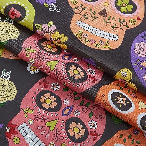 Halloween Sugar Skull Vinyl Tablecloth 60 x 84 Inch Rectangular with Flannel Backing