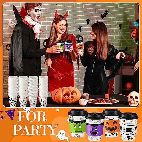 Umigy 100 Pack Bat Style Halloween Disposable Coffee Cups 12 oz with Lids & Sleeves