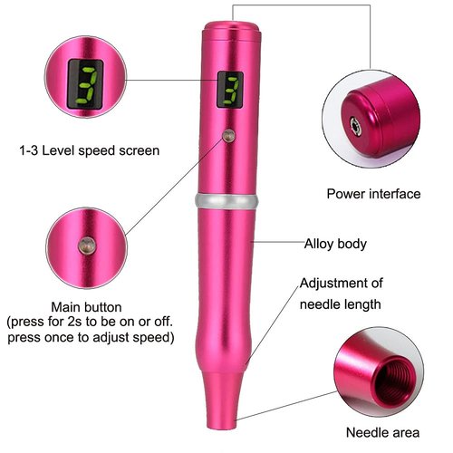 ALIWOD Permanent Makeup Pen Eyebrow Pen Tattoo Rotary Machine 10PCS Needles For Eyebrows,Eyeliners, Lips And Small-Tattoo(Rose red) AP657R