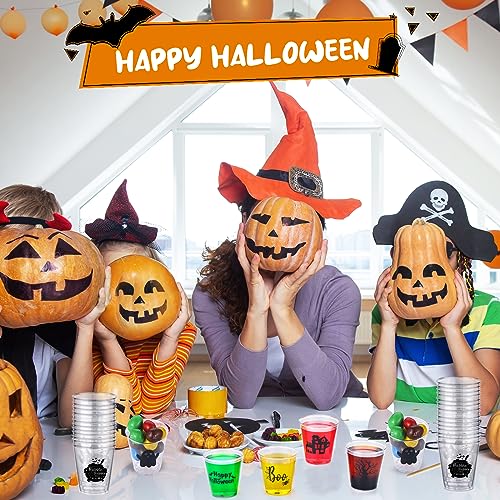 Halloween Plastic Shot Glasses Set - 108 Clear Disposable Cups with Spooky Designs