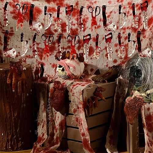 Halloween Bloody Decorations Set - Scary Props, Banners & Body Parts for Haunted House and Party
