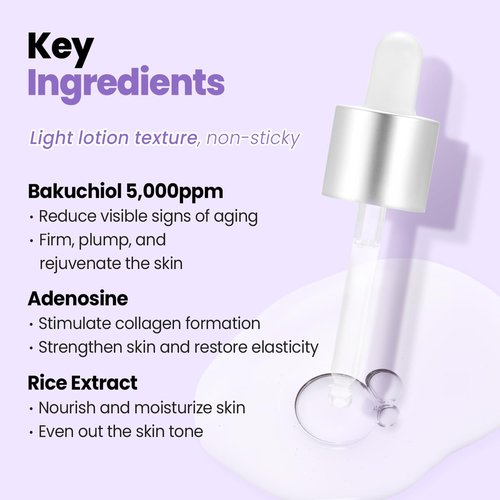 Glam Up Bakuchiol Serum - Anti-Aging Retinol Alternative with Hyaluronic Acid | Hydrate & Smooth Skin (1.01 Fl Oz)