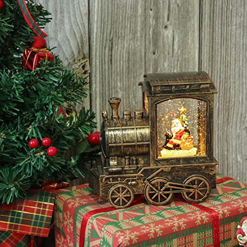 Christmas Snow Globe Lantern Train Water Swirling Glitter with Timer & Music - Santa Scene - Copper - Variation LR