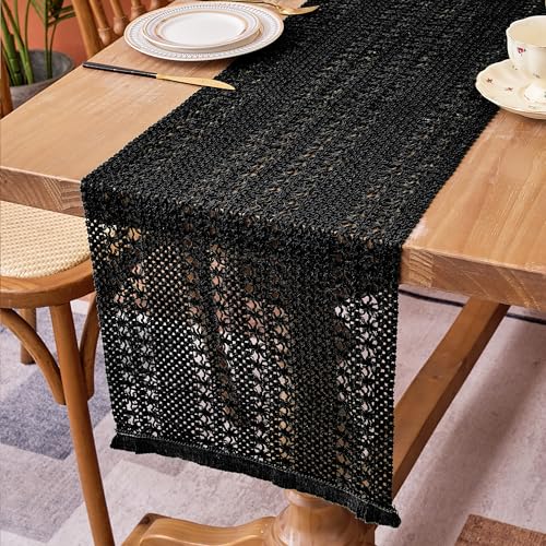 Black Macrame Burlap Table Runner - Farmhouse Boho Decor, 11.8 x 35.4 in - Variation of THIS listing