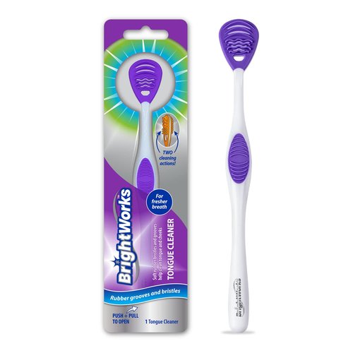 Tongue Cleaner (3-Pack) with Gentle Cheek Scraper. Two-Sided Head with Dual Action Cleaning for Fresh Breath.