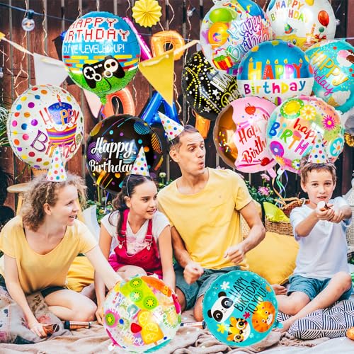 Color Birthday Balloons 120pcs - 18IN Round Happy Birthday Mylar Foil Balloons