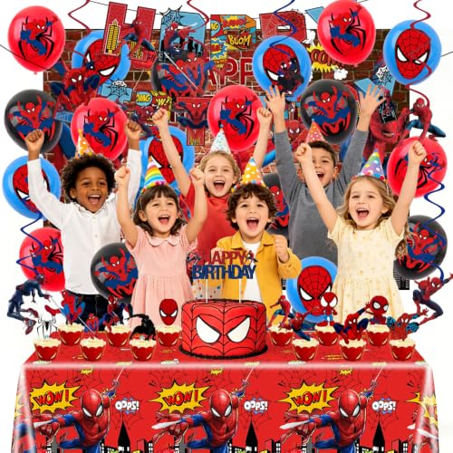 Spider Birthday Party Decorations Set - Banner Balloons Backdrop Cake Toppers & Tablecloth for Fans - Variation of THIS listing