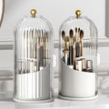 Ezebesta 1PCS Makeup Brush Holder Organizer with Clear Lid 360 Rotating Sliding Opening Dustproof Brushes Container for Vanity