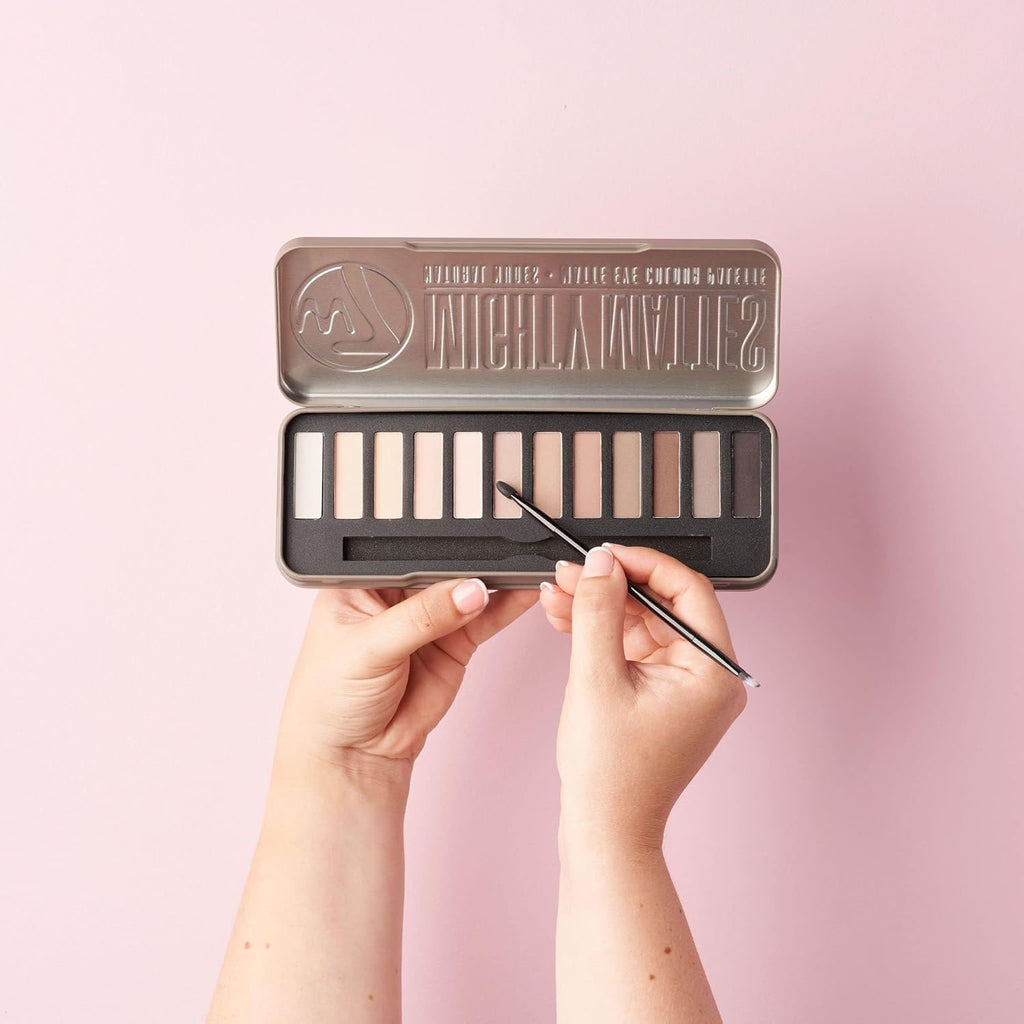 W7 Mighty Mattes Eyeshadow Palette - 12 Flawless Nude Shades for Long-Lasting Natural Looks
