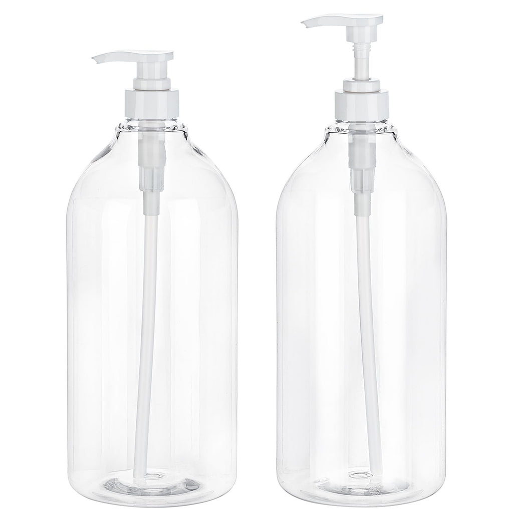 Yebeauty Pump Bottle Dispenser, 67oz 2000ml Refillable Shampoo Pump Bottles Empty Plastic Shower Soap Dispenser Large Liquid Containers for Conditioner Body Wash, Bathroom Kitchen, 2 Pack Clear