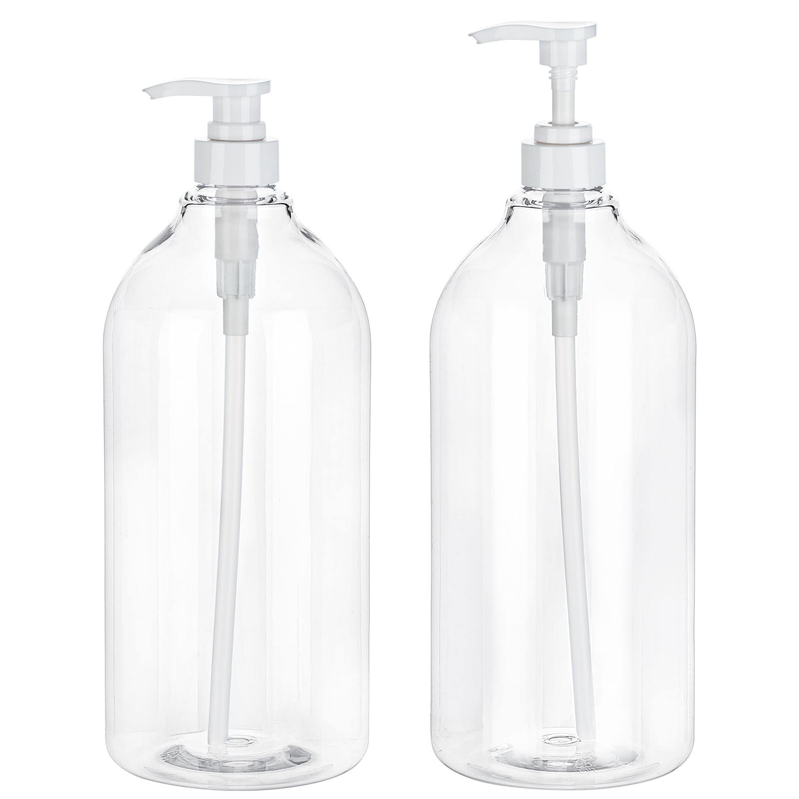 Yebeauty Pump Bottle Dispenser, 67oz 2000ml Refillable Shampoo Pump Bottles Empty Plastic Shower Soap Dispenser Large Liquid Containers for Conditioner Body Wash, Bathroom Kitchen, 2 Pack Clear