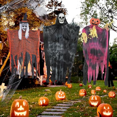 Halloween Hanging Skeleton Decorations Set - Indoor Outdoor Spooky Decor, 3 Pack