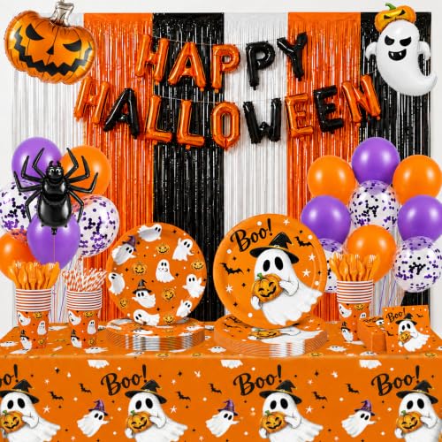 215PCS Halloween Party Decorations & Tableware Set - Ghost & Pumpkin Theme
