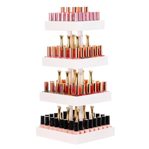 Homde Nail Polish Display Stand and Storage: 360 Degree Rotating Bamboo Rack Organizer, 4 Tier Makeup Holder for Fast Access on Countertop or Vanity for Girls & Women,White