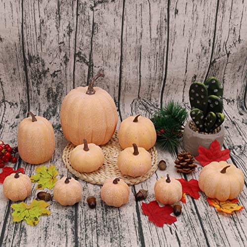 Artificial Pumpkin Set 10pcs - Orange Halloween Fall Decor for Porch & Home