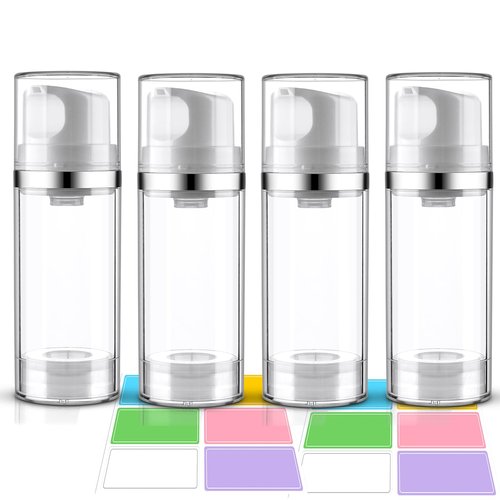 Cosywell Airless Pump Jars 3.7oz/110ml 4 Pack Pump Bottle Dispenser Empty Moisturizer airless Pump Bottles Cosmetic Pump Container Travel Pump Bottles for Toiletries Shampoo Lotion and Cream Clear
