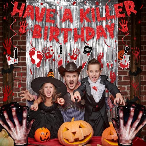 Holkcog Have A Killer Birthday Decorations, Black Halloween Creepy Banner