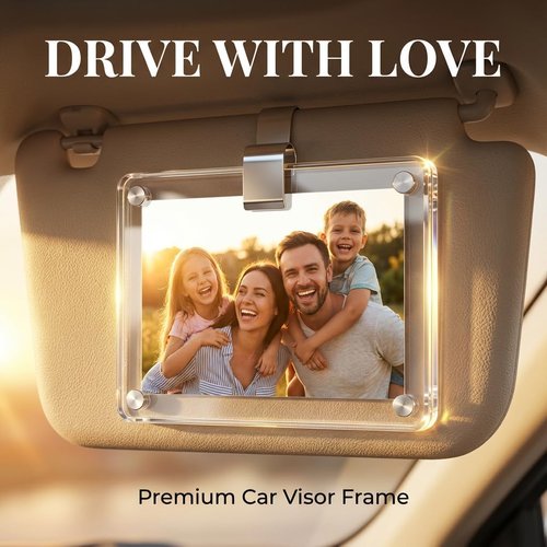 G-Force Crystal Clear Car Visor Photo Frame - 2 Pack Magnetic Clip Holder | Personalized Accessory Gift