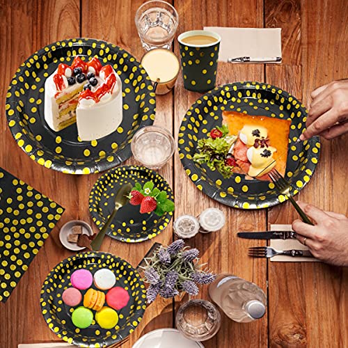 Black and Gold Disposable Party Plates Napkins Set for 50 Guests