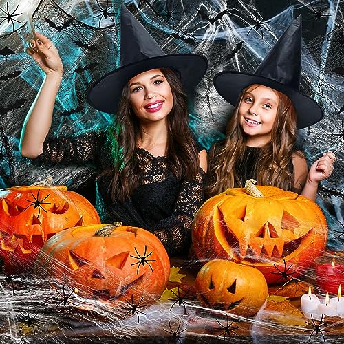 Halloween Witch Hat Decorations Set - 16 Hats 36 Bats 30 Spiders for Spooky Party Decor