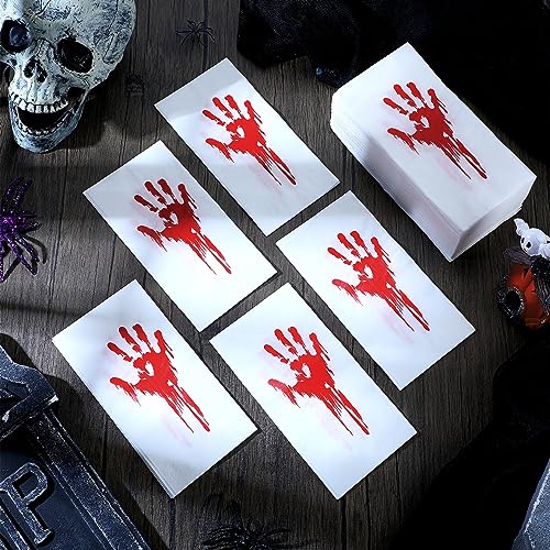 Halloween Disposable Paper Napkins with Bloody Handprint Pattern - 200 Pack