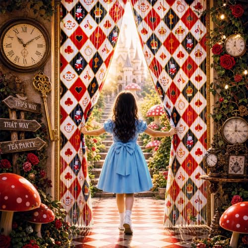 Wonderland Tea Party Decorations Photo Backdrop and Foil Curtain Set