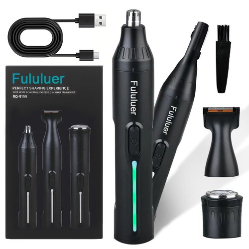 Fululuer Nose Hair Trimmer for Mens and Women | Rechargeable 4-in-1 Ear, Nose, Eyebrow & Beard Trimmers | 8500 RPM | USB Charging | Washable, LED Indicator (Jet Black)