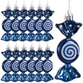 Dark Blue Glitter Candy Cane Christmas Ornaments Set - 12 Pcs Holiday Decor