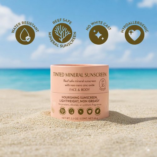 NATÚ BOTANICALS Tinted Mineral Face and Body Sunscreen SPF 35 - Mineral Zinc Oxide Sunblock Lotion - Broad-Spectrum UVA & UVB Protection - Lightweight & Gentle for Sensitive Skin - Reef Safe