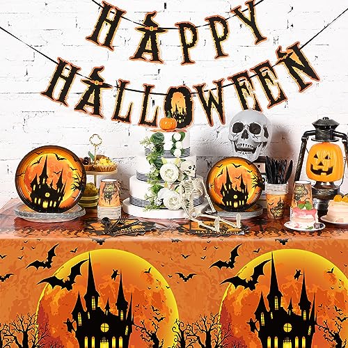 Halloween Castle Party Supplies Set for 24 Guests - Disposable Dinnerware & Decorations