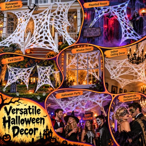 Large Outdoor Halloween Spider Web Decor Kit - Customizable, Glow-in-Dark, Tear-Resistant