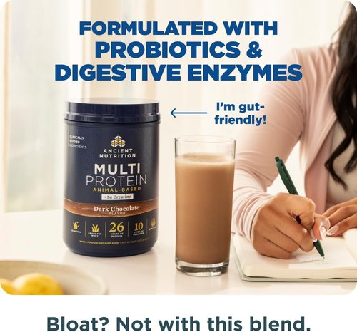 Ancient Nutrition Multi Protein Powder - 26g Protein, Grass-Fed Whey & Creatine, Dark Chocolate, 15 Servings