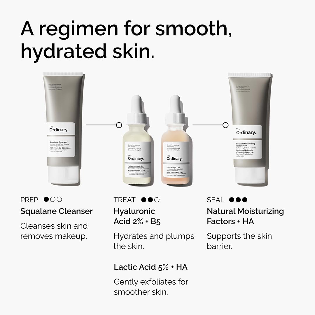 The Ordinary Lactic Acid 5% Exfoliating Serum - Hydrating Hyaluronic Acid for Smoother Skin