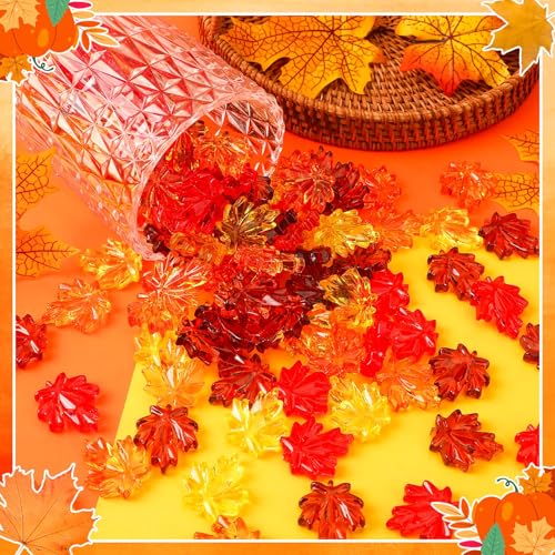 60Pcs Fall Thanksgiving Maple Leaves Vase Filler - Red Orange Yellow Brown