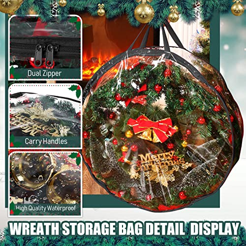 Wreath Storage Bags 30 Inch - Clear & Black, 10 Pack with Dual Zippers