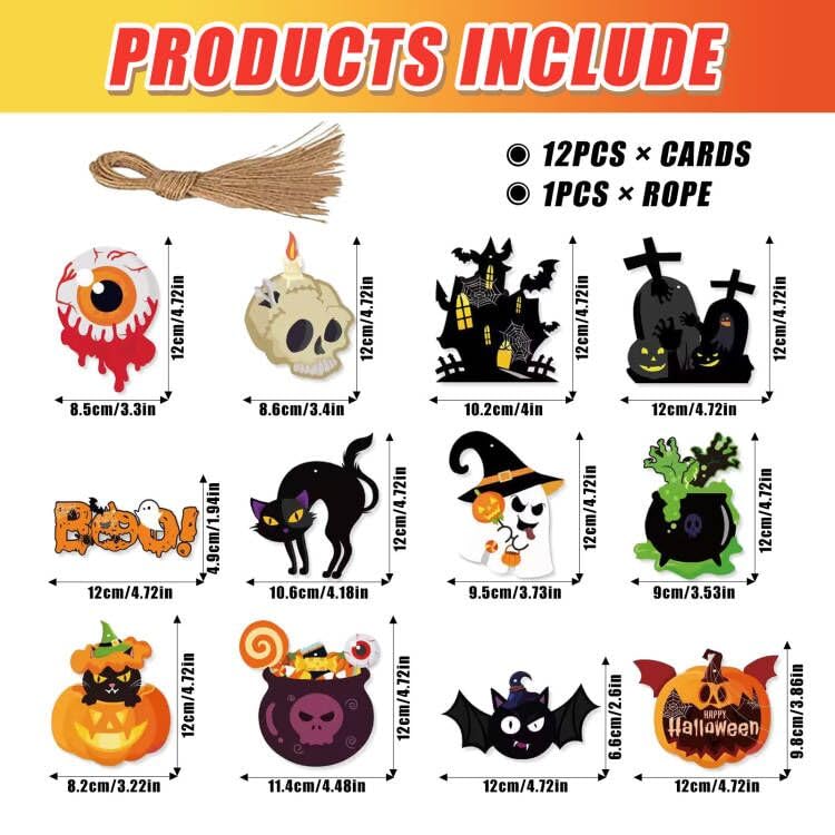 Halloween Tree Ornaments Set - Scary Pumpkins, Ghosts, Skulls & Bats for Party Decor