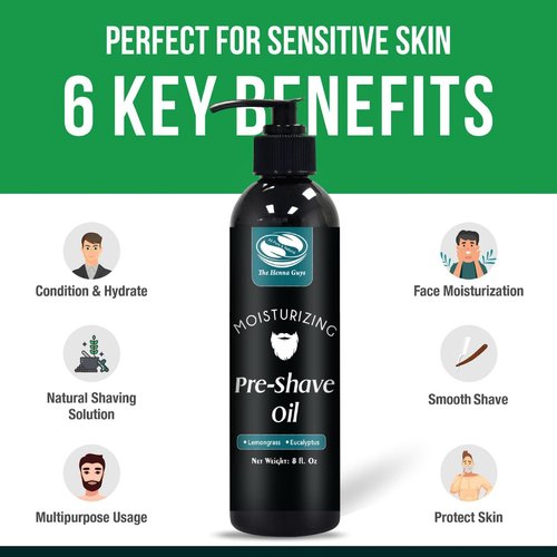 8 fl. Oz, Pre Shave Oil for Men, Excellent Shaving oil for Men with Sensitive Skin, Prepares for a burns free Shave, Works with Straight or Safety Razor (Lemongrass & Eucalyptus)
