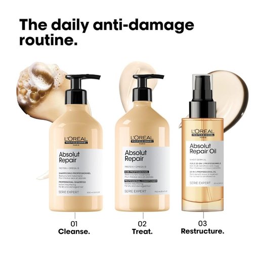 L'Oreal Professionnel Absolut Repair Shampoo - Protein Treatment for Dry, Damaged Hair | Repairs & Adds Shine